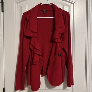 Alfani Cardigan Womens XL Red Merino Wool Button Up Ruffled Jacket